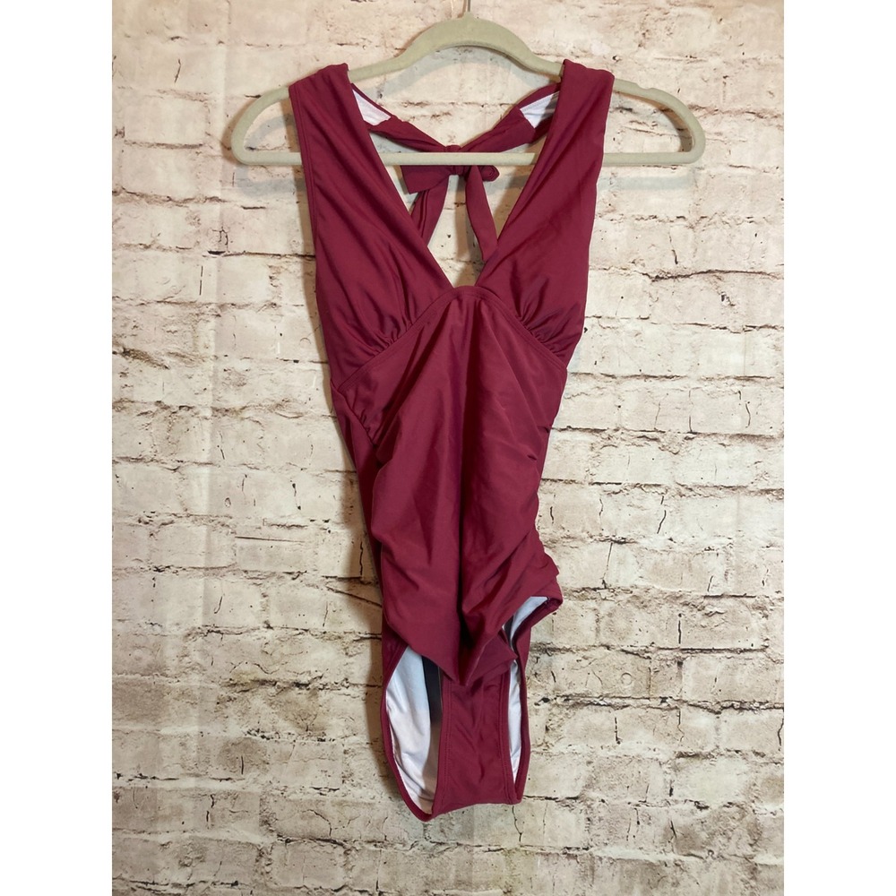 Cupshe Bathing Suit Womens Small Dark Mauve Tummy Control Ruched One Piece Tie
